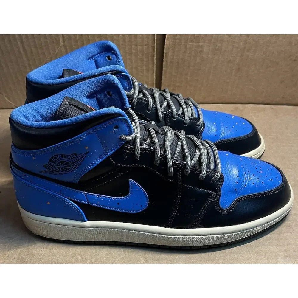 Nike Air Jordan Royal Blue and Black Splatter Mid Mens Size 9.5 Fast Shipping